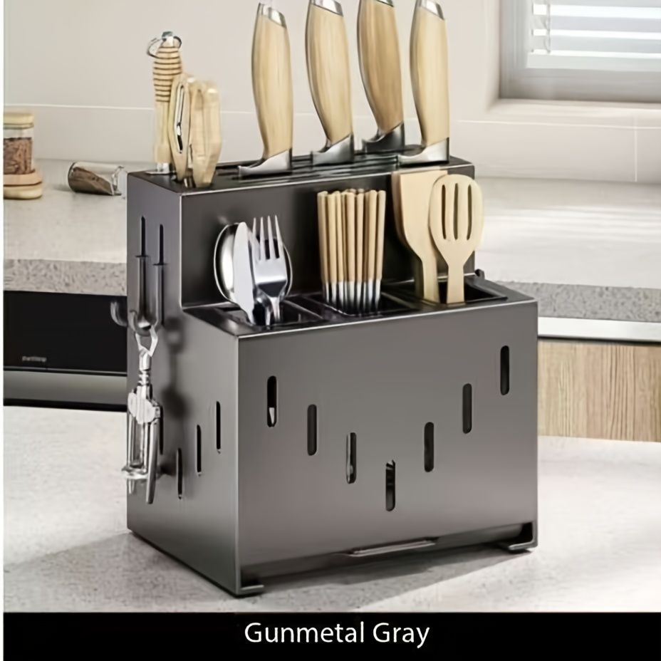 Gray kitchen knife storage rack, kitchen utensils organizer, knife holder, kitchen storage solution, high-quality kitchen rack, knife block organizer, countertop knife rack, Australian kitchen storage, kitchen tool organizer