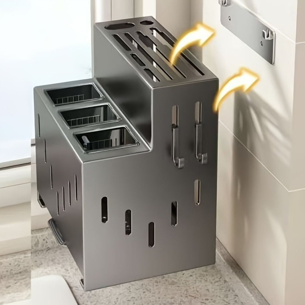Gray kitchen knife storage rack, kitchen utensils organizer, knife holder, kitchen storage solution, high-quality kitchen rack, knife block organizer, countertop knife rack, Australian kitchen storage, kitchen tool organizer