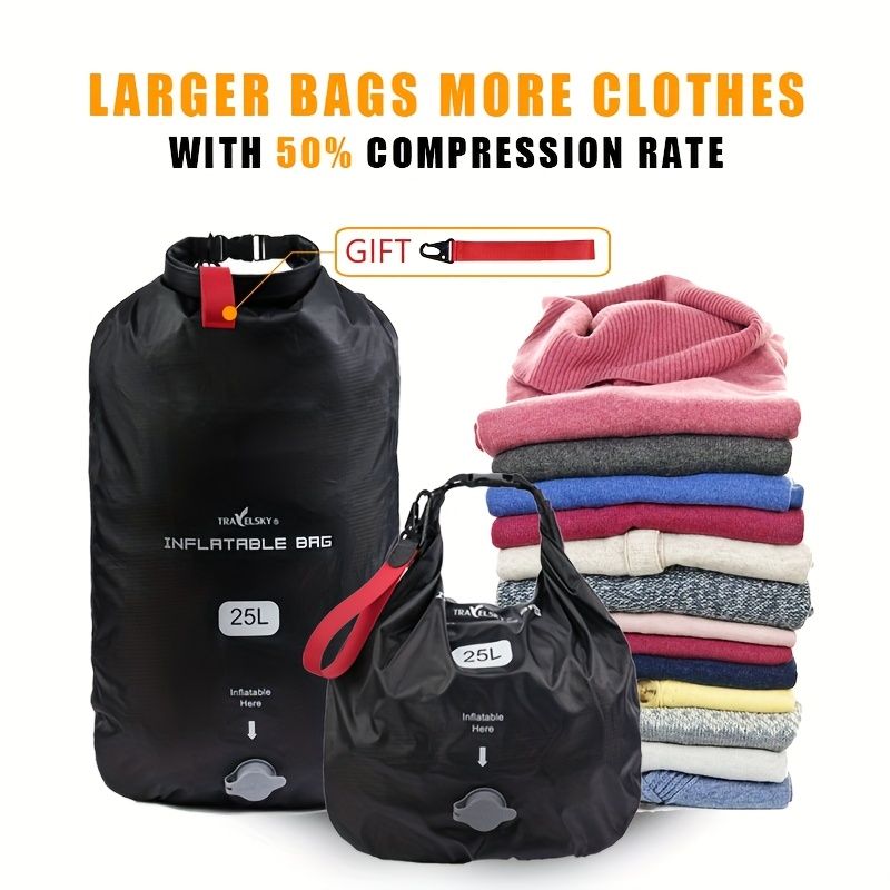 Black inflatable dry bag set, 25L dry bag, waterproof travel bag, inflatable waterproof bag, outdoor dry bag, camping gear, beach essentials, Australia travel accessories, water sports bag, dry bag 25 litre, cushioning dry bag, hiking bag