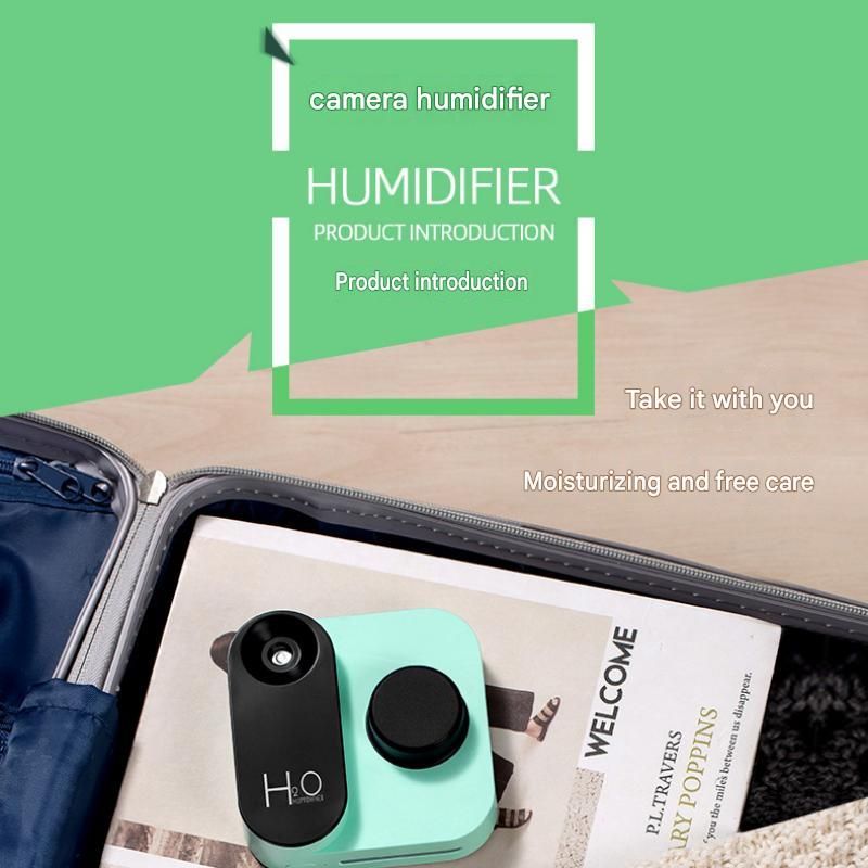 Pink Mini Camera Humidifier, USB Rechargeable Portable Water Bottle Humidifier with LED Night Light, Wireless Desktop Mist Maker for Office, Bedroom, Travel & Car